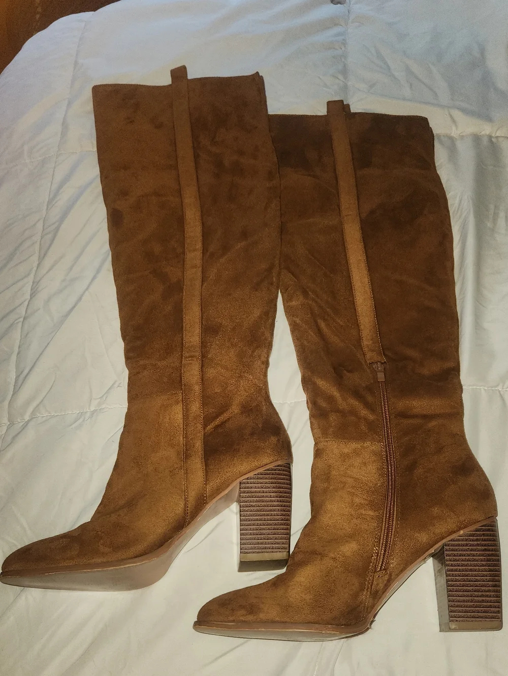 Women's Brown Suede Knee-High Block Heel Boots